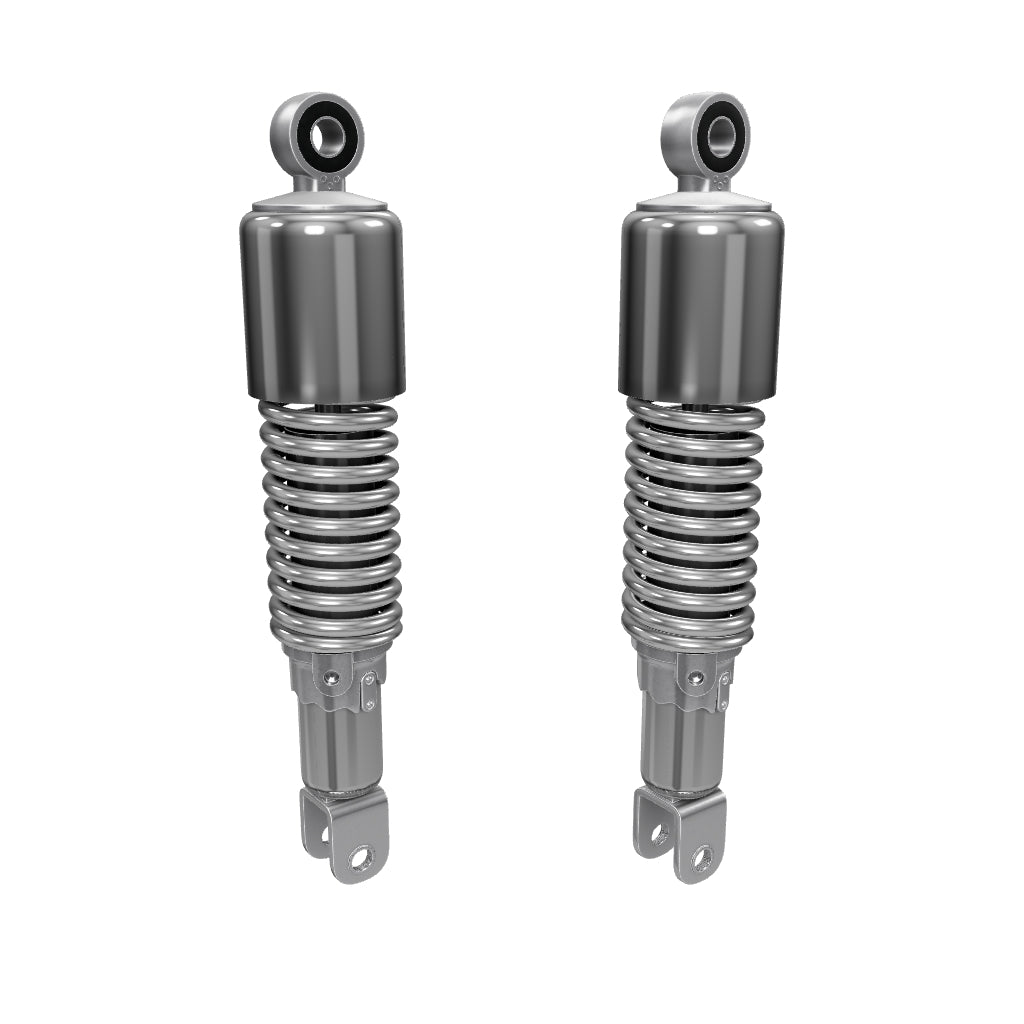 Universal All Chrome w Short Upper Shroud Shock Absorber Set - 290mm Eye to Clevis