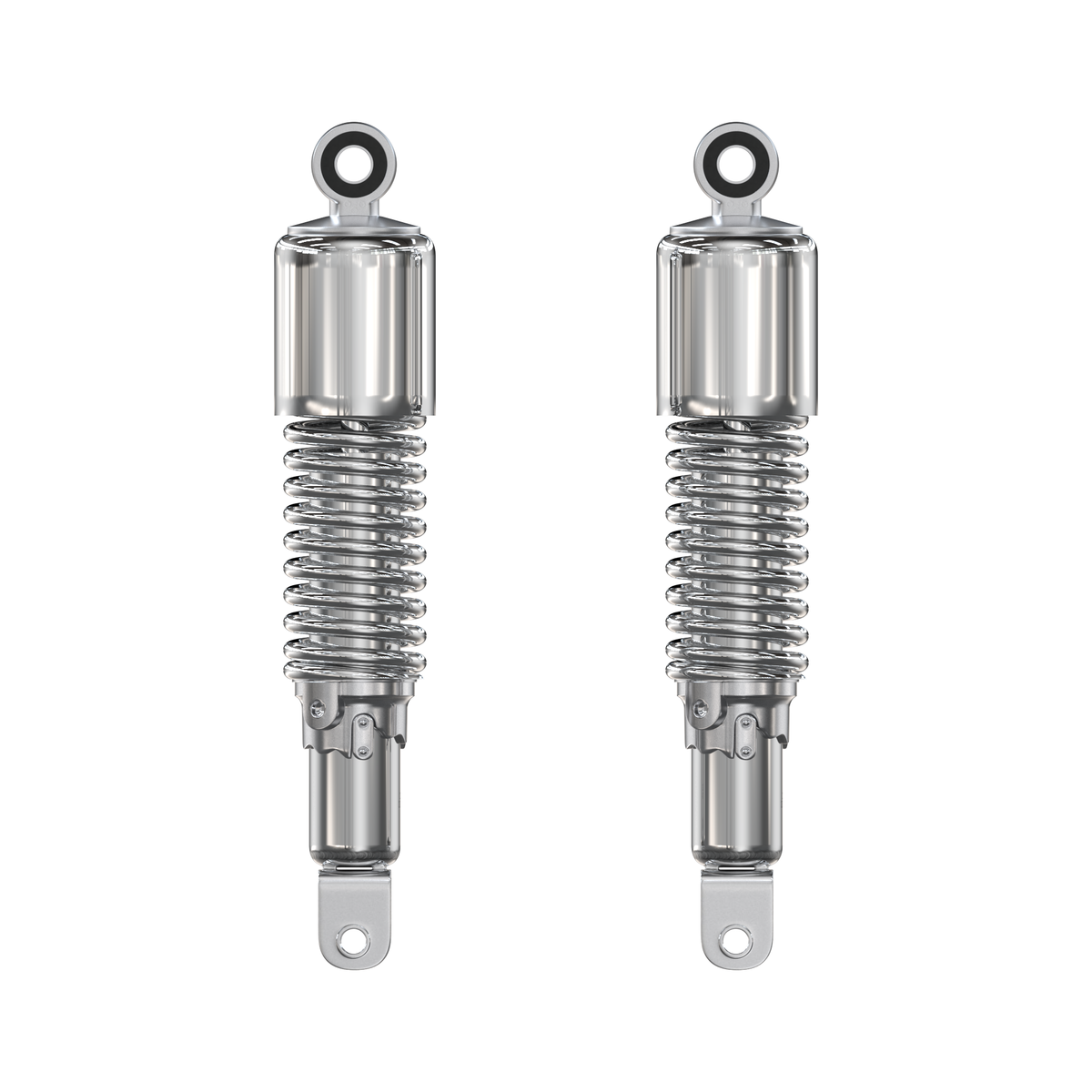 Universal All Chrome w Short Upper Shroud Shock Absorber Set 290mm Eye to Clevis