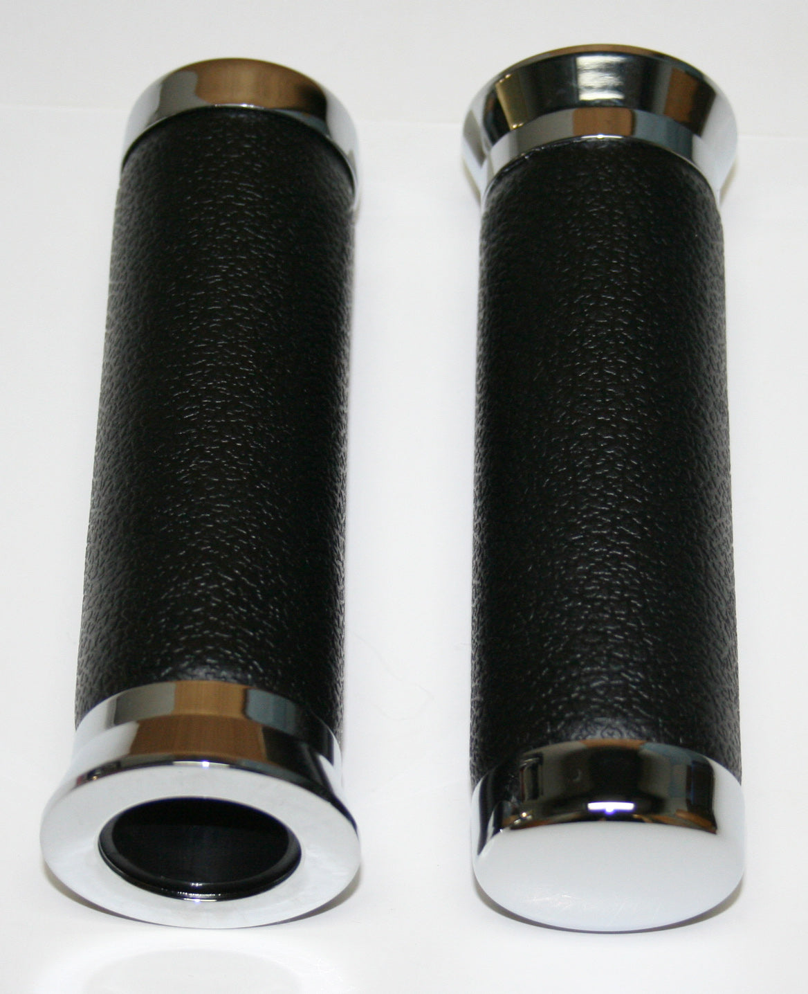 Universal Black Raw Hide Like Grips with Chrome End Caps 7/8"
