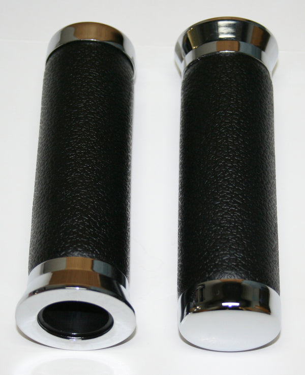 Universal Black Raw Hide Like Grips with Chrome End Caps 7/8"