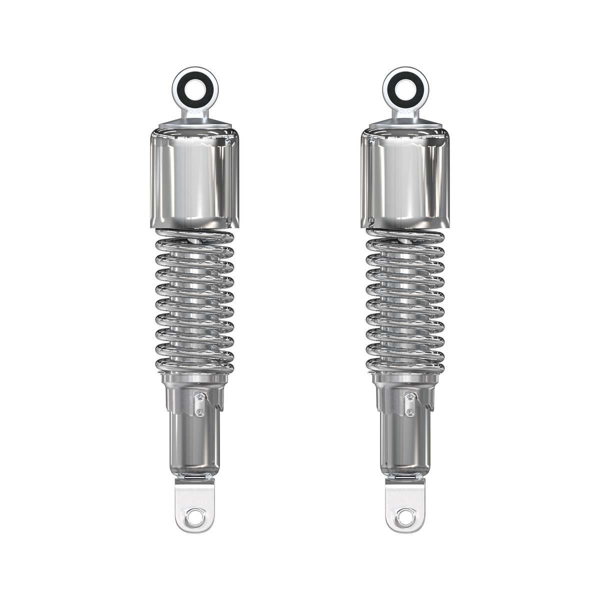 Universal All Chrome w Short Upper Shroud Shock Absorber Set 290mm Eye to Clevis