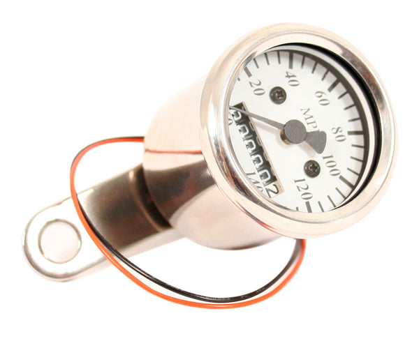 Universal Mini Speedo (MPH) White Face 60MPH=2240 RPM