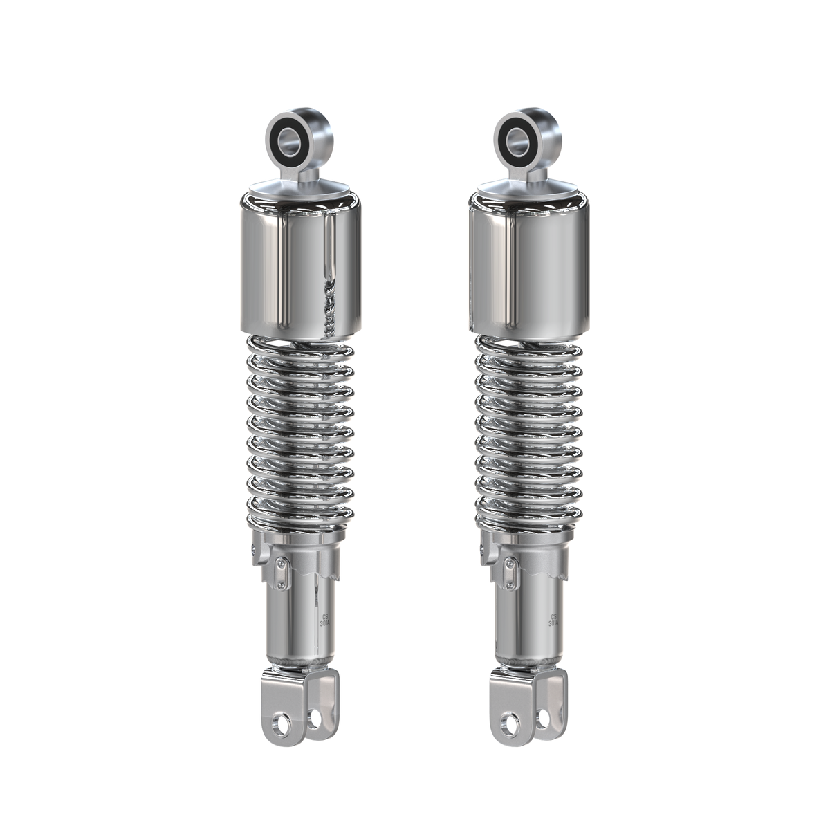 Universal All Chrome w Short Upper Shroud Shock Absorber Set 290mm Eye to Clevis