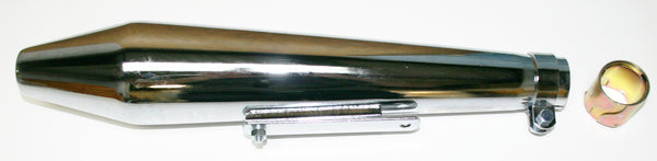 Universal Chrome Reverse Cone Shorty Muffler w Non Removeable Baffle 19" Long