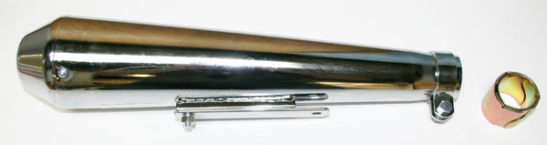 Universal Chrome Reverse Cone Shorty Muffler w Removeable Baffle 17" Long