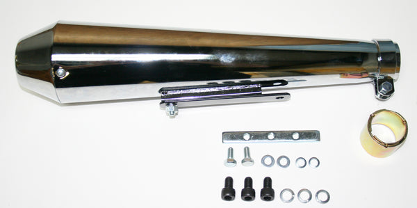 Universal Chrome Shortly Reverse Cone Megaphone Muffler 17 1/2" Long