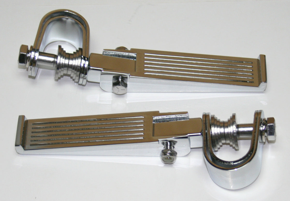 Universal Custom Ribbed Chrome Crash Bar Highway Footpeg Set