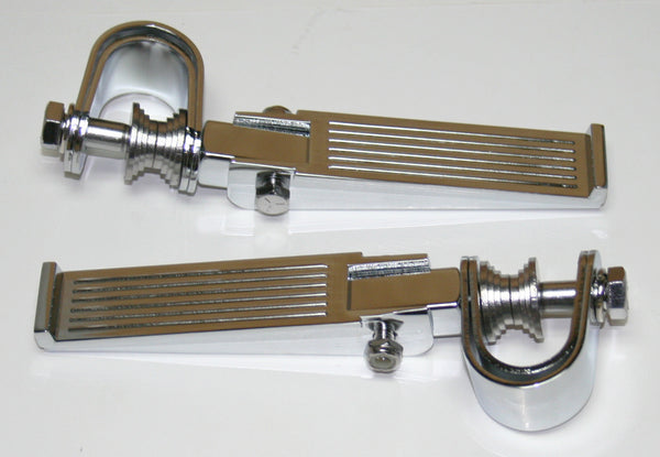 Universal Custom Ribbed Chrome Crash Bar Highway Footpeg Set