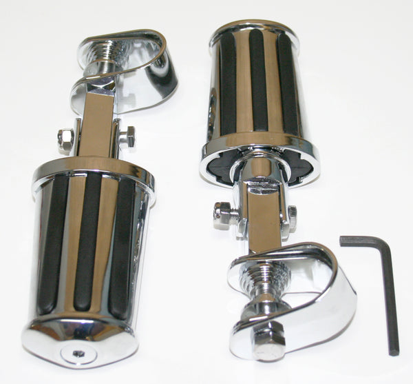 Universal Custom Striped Rubbed Chrome Crash Bar Highway Footpeg Set
