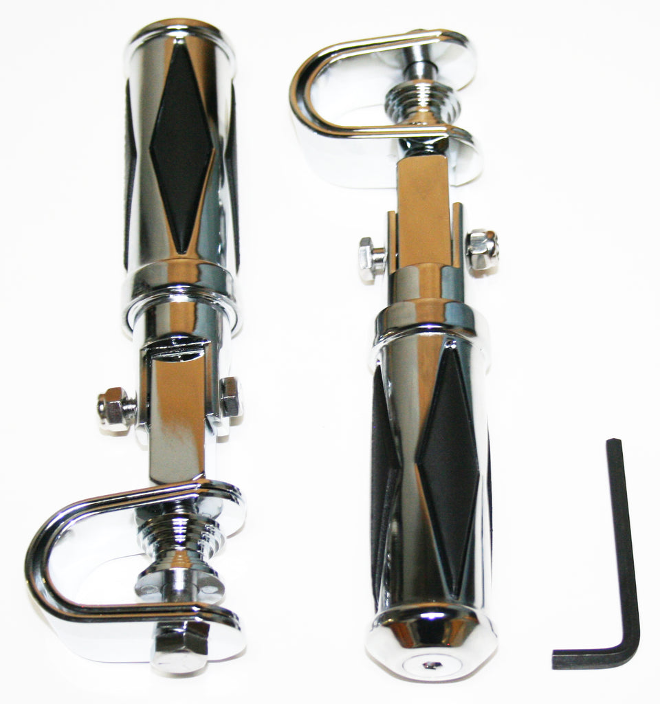 Custom Diamond Pattern Chrome Crash Bar Highway Footpeg Set