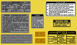 GL1000 1976 Warning and Service Label Set ~ Sulfur Yellow Model