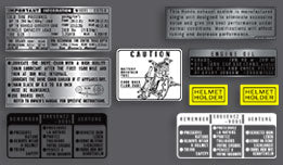 Honda CB750F Supersport Warning and Service Label Set