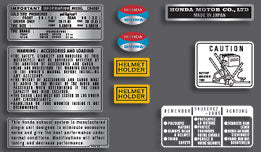 CB400F 1975 ~ Varnish Blue & Light Ruby Red Models ~ Warning and Service Label Set (73-0799)