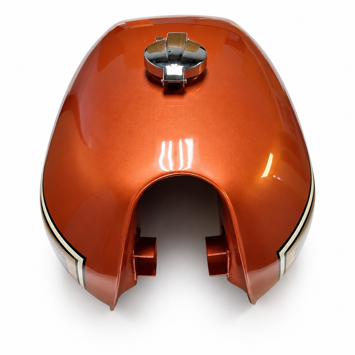 Painted Honda CB750K fuel tank, front tunnel opening and mounting brackets