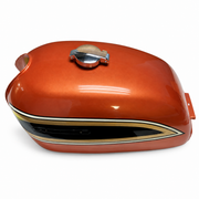 Professionally painted CB750K fuel tank, upper side view with chrome cap and rear mounting tab
